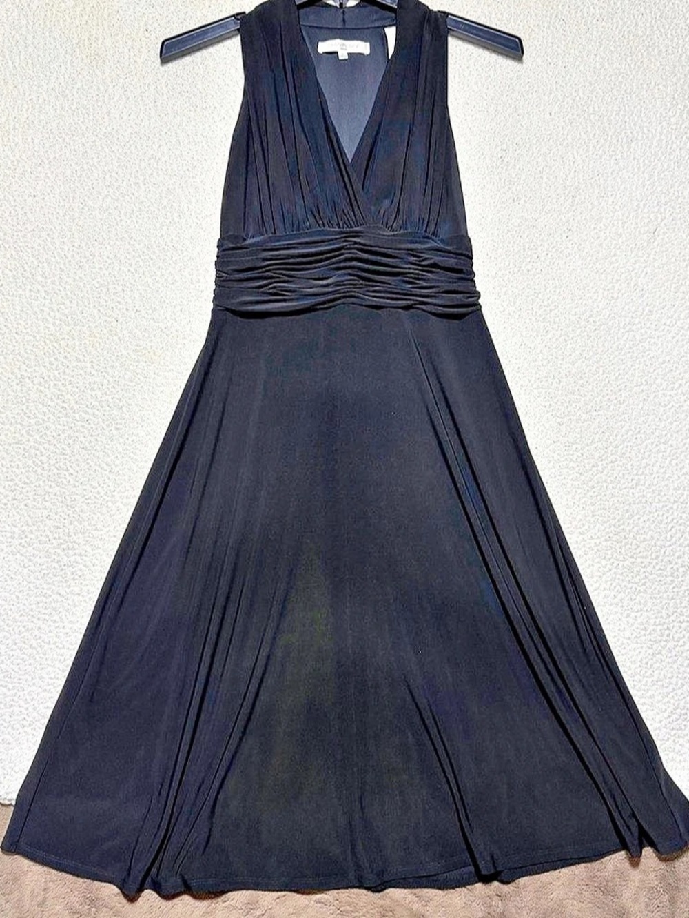 Evan-Picone Black Ruched Maxi Dress Size 10P Like New